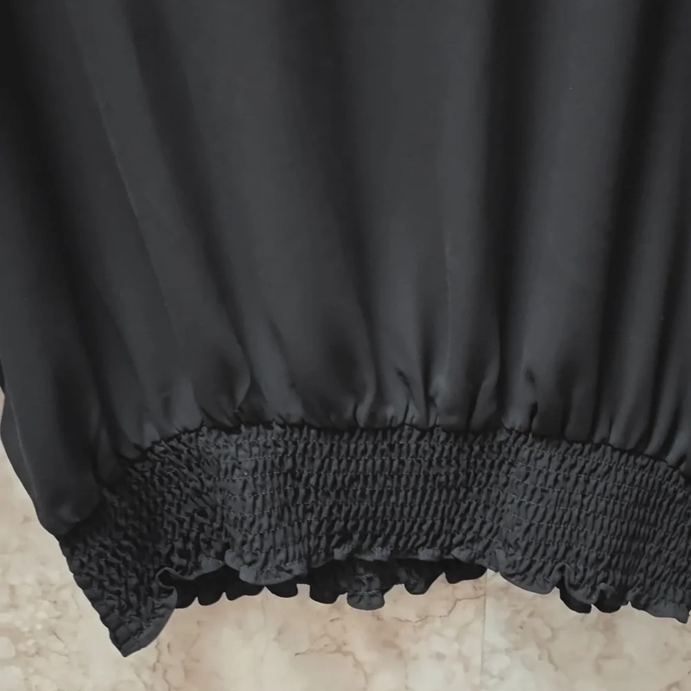 Women's Black Blouson Top with Gold Accent - Picture 6 of 6